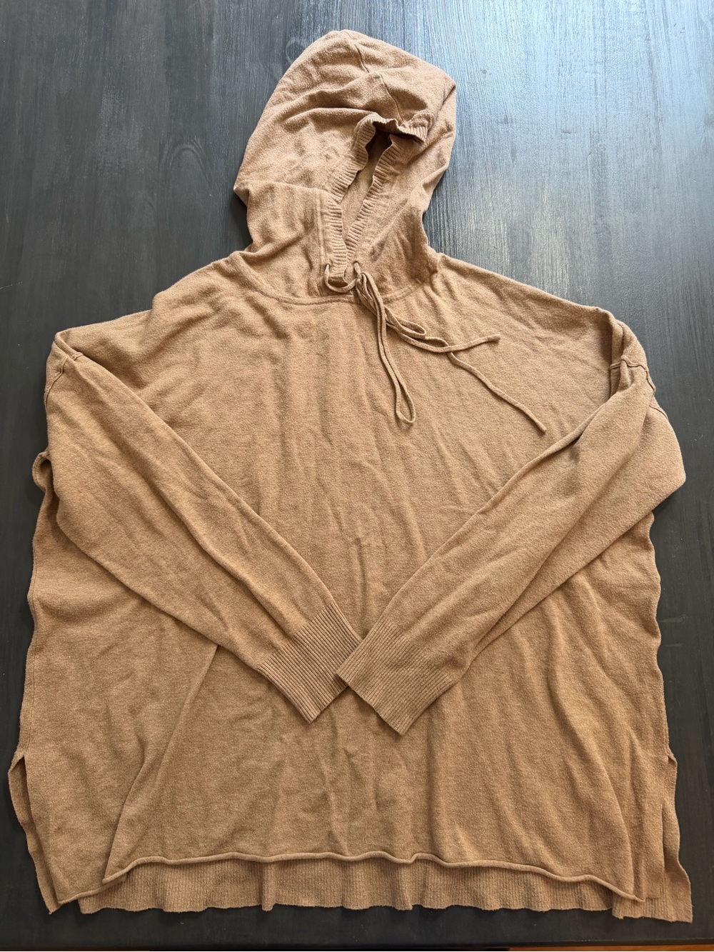 Carly Jean Los Angeles Tan Lightweight Knit Hooded Sweater Large Oversized